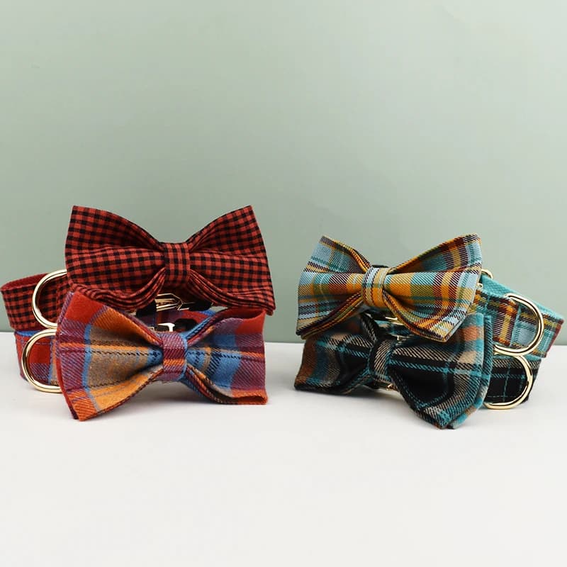 Designer di collare per cani scozzese con papillon Accessori per cani personalizzati Set di guinzagli per collare per animali domestici di lusso