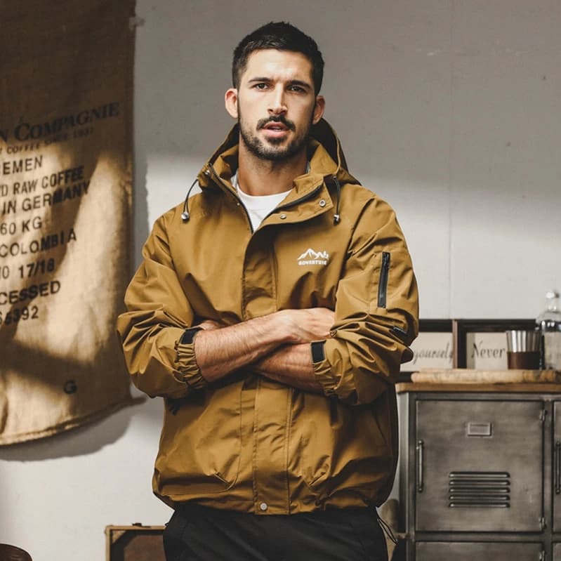 Jarenol Mountain Series Giacca da uomo primavera autunno con cappuccio antivento per pendolarismo all'aperto, abbigliamento da lavoro in fibra di poliestere a maniche lunghe Zi...