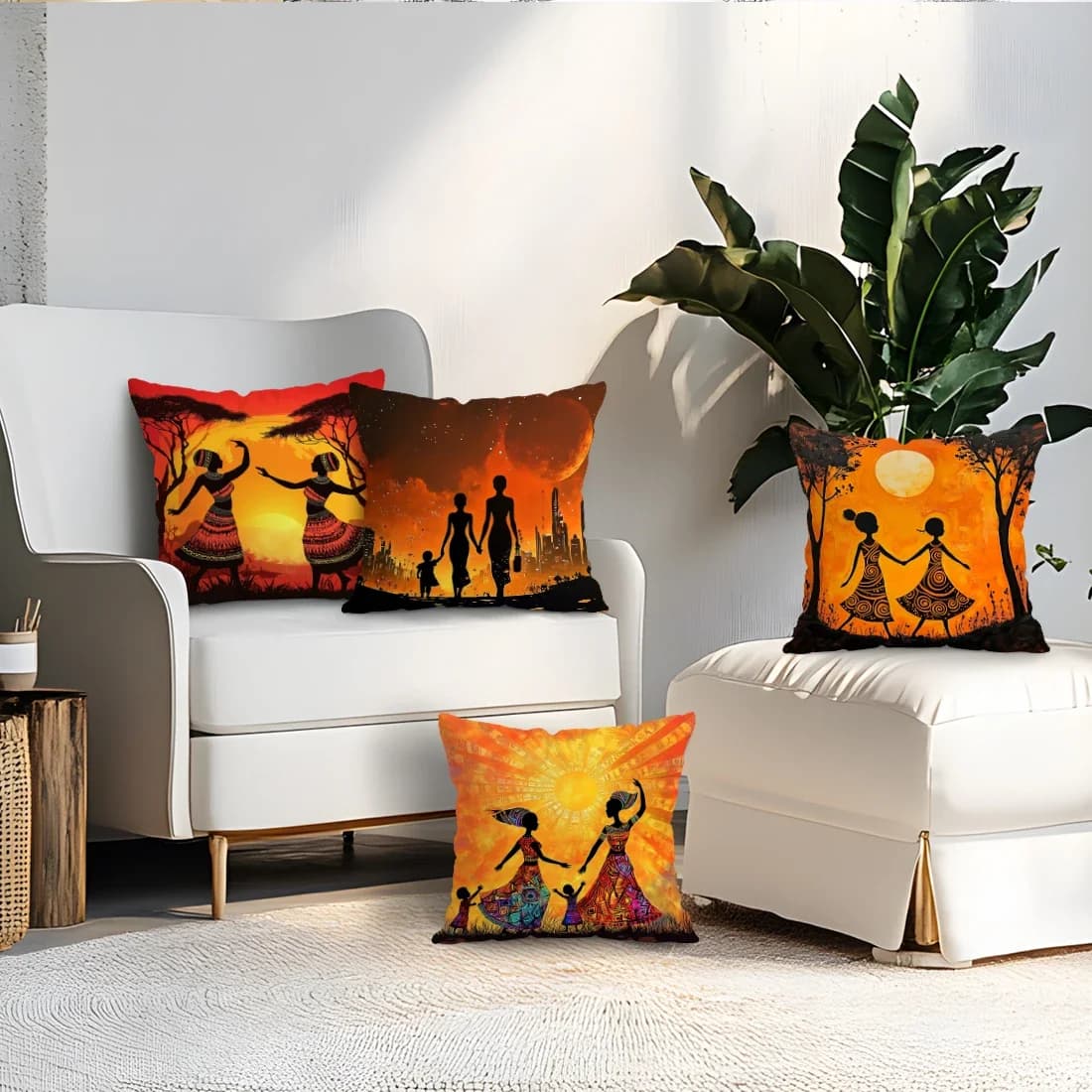4 pieces of cushion cover with african style print, single-sided, for living room, bedroom, car, home decoration