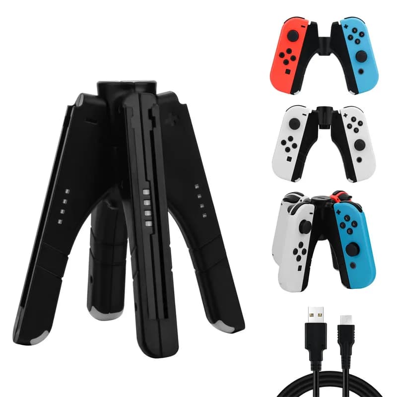 Caricatore Joycon 4 in 1 per Switch/Switch OLED, Stazione di Ricarica con Indicatore LED e Impugnatura