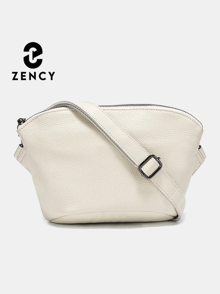 Borsa a tracolla Zency semplice in pelle di vacchetta per donna Tasche con zip Tracolla regolabile Borsa a tracolla beige