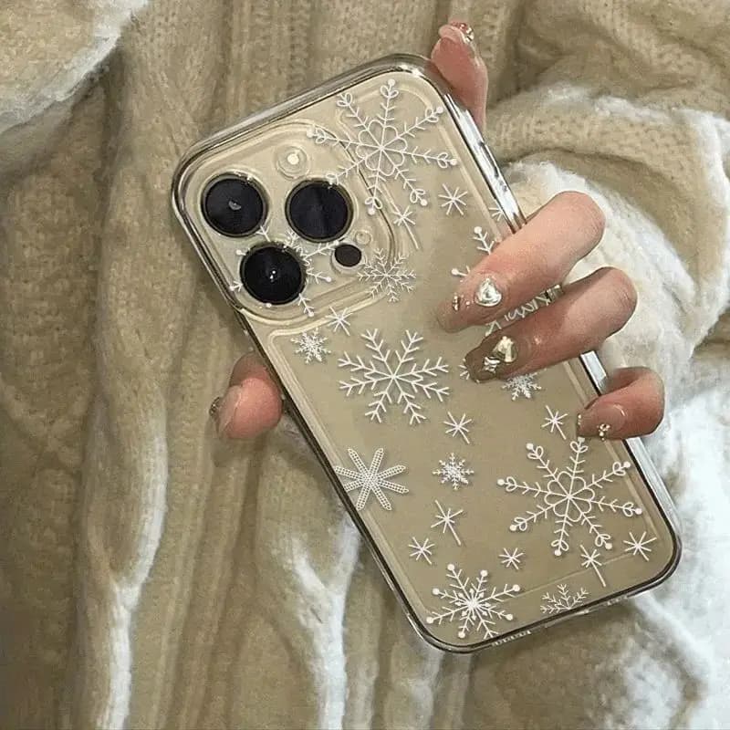 White Snowflake Pattern Space Transparent Tpu Phone Case, Suitable for iPhone 17 Pro Max Air iPhone 16 15 14 13 12 11 Air Plus Pro Max Series Phone Cases, Suitable for Various Holidays, Birthdays, Couples, Family, Friends Gifts