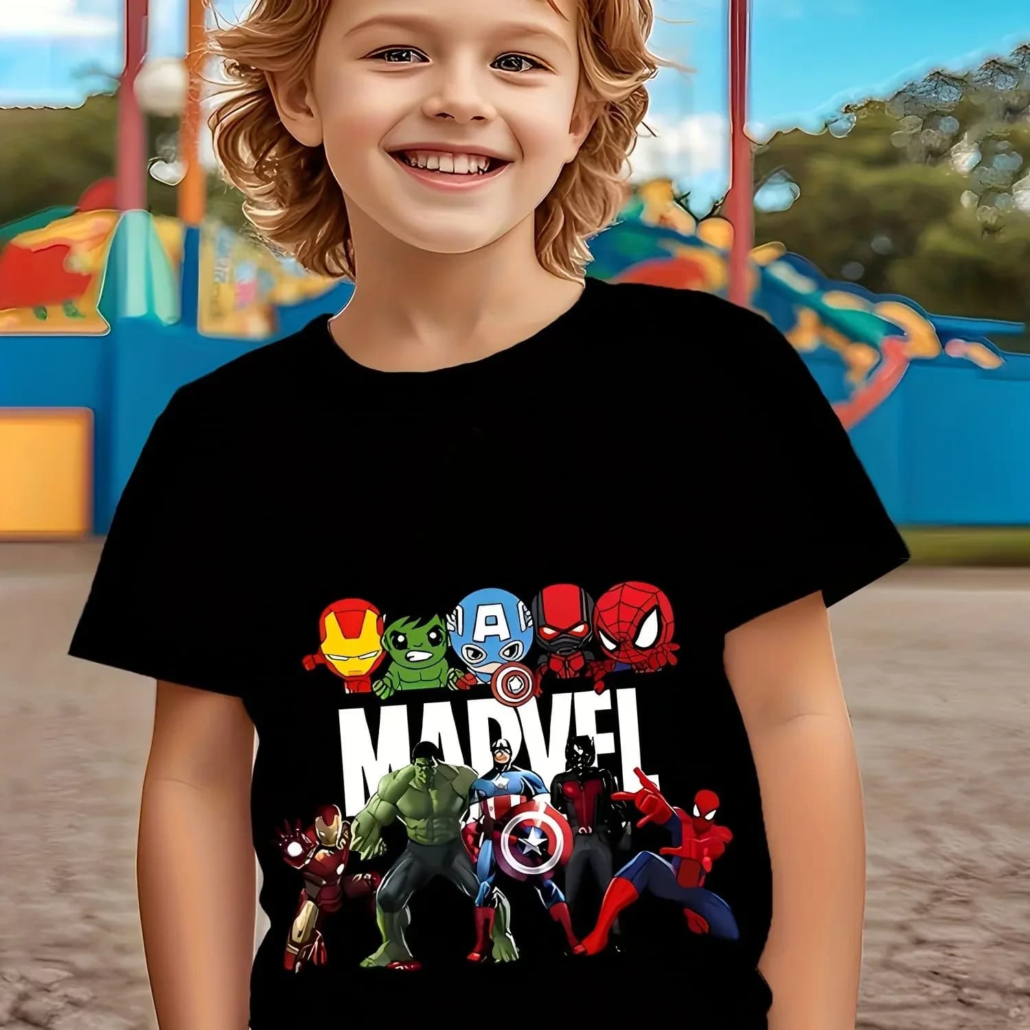 Maglietta Marvel Avengers per ragazzi 3-12 anni, stampa multi-supereroe, in morbido cotone traspirante, estiva 2026, casual