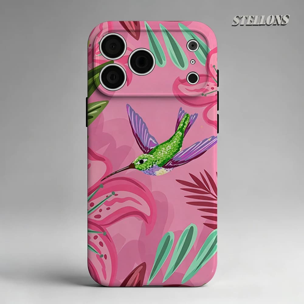 Custodia per telefono Green Hummingbird Lily con supporto magnetico per iPhone 17 16 15 14 13 Pro Max Plus, custodia robusta a strato singolo/doppio