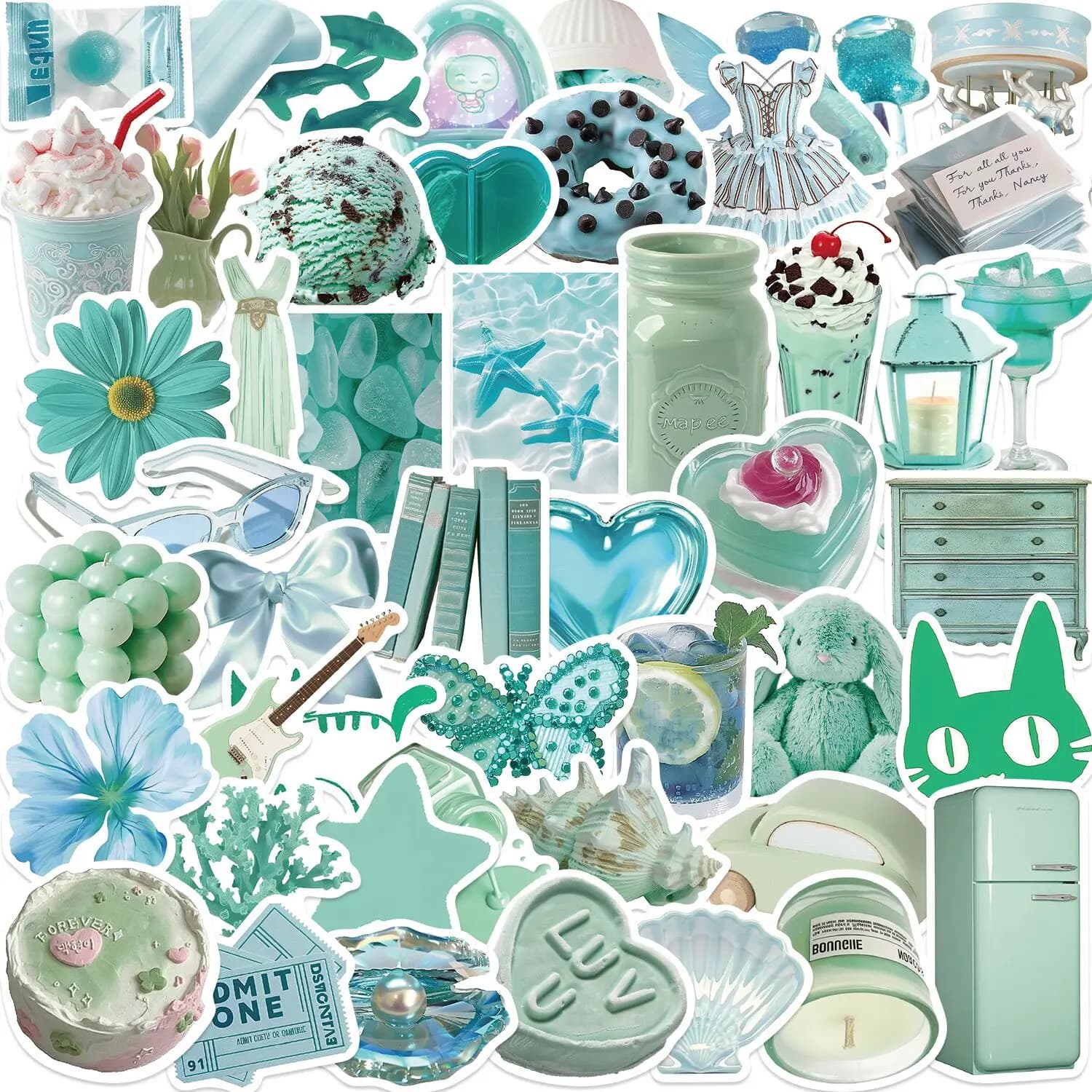 10/50pcs Ins Style Cute Mint Green Stickers estetica Kawaii Summer decalcomanie fai da te Laptop Phone Notebook bagagli chitarra Cool Sticker