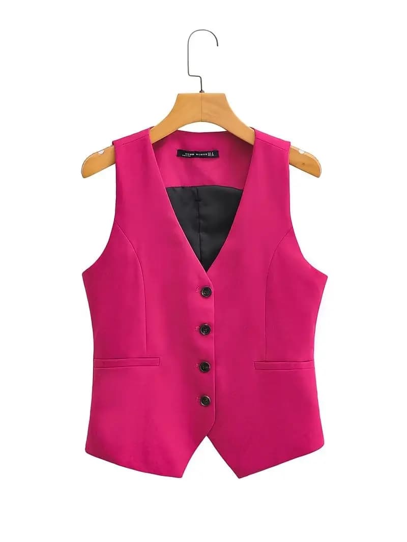 Moda donna scollo a V senza maniche tasche gilet corto giacca da ufficio signora monopetto casual gilet sottile top CT2208
