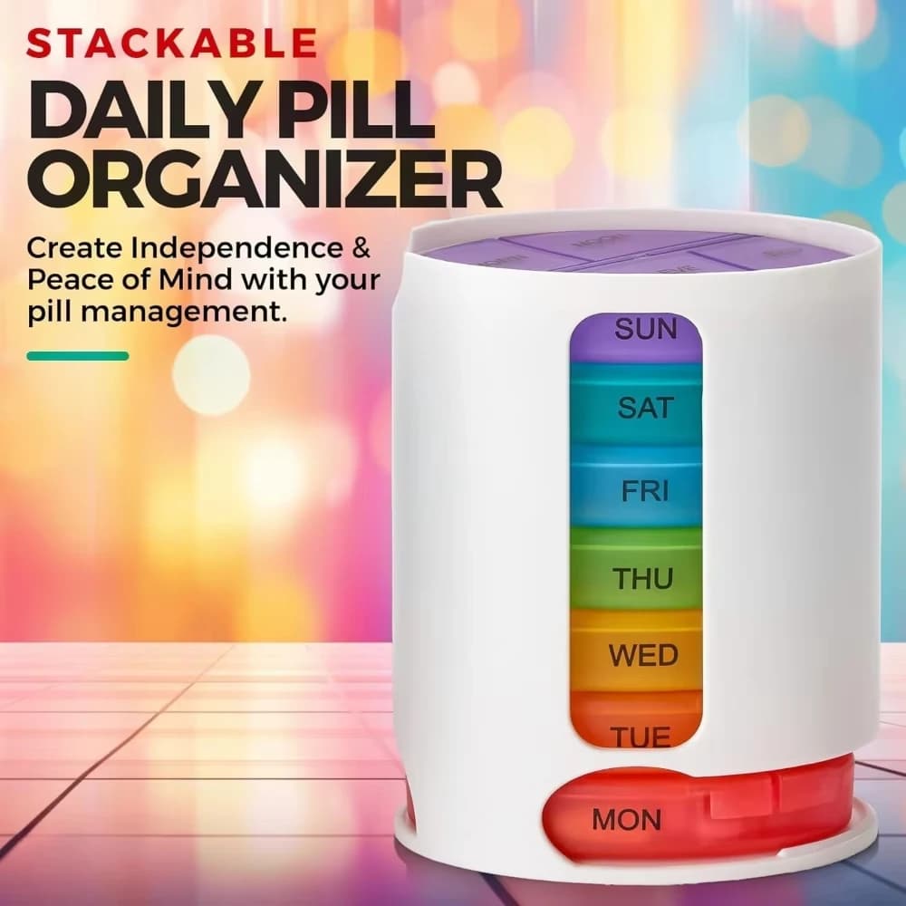 Organizzatore Settimanale per Pillole Rainbow 7 Giorni, 4 Volte al Giorno, Contenitore Impilabile per Medicinali, Portapillole per Viaggi e Uso Domestico