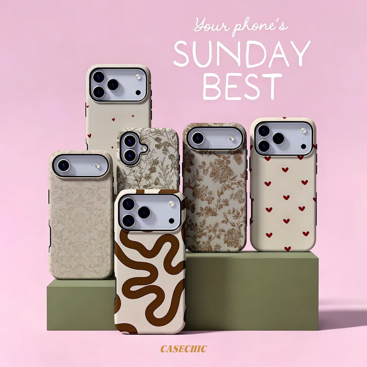 Beige Brown Swirl Line For 2 in 1 Flower Case For iPhone 17 16 15 14 13 Pro Max Luxury Shockproof Phone Cover