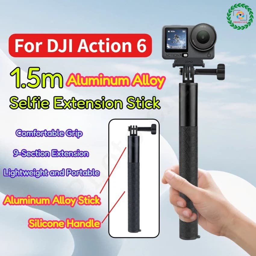 Bastone selfie da 1,5 m per DJI Action 6/5 Pro/4/3 Bastone selfie in lega estesa di alluminio per GoPro 13 12 11 10/Insta360 Ace Pro 2/X5 X4