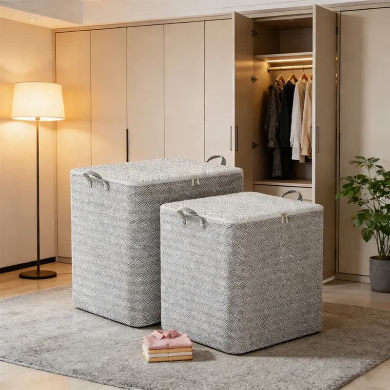 Household Basket 220L, Large Foldable Box with Cover, Multipurpose Organizer for Clothes, Toys and Linens, Keep Order in Home