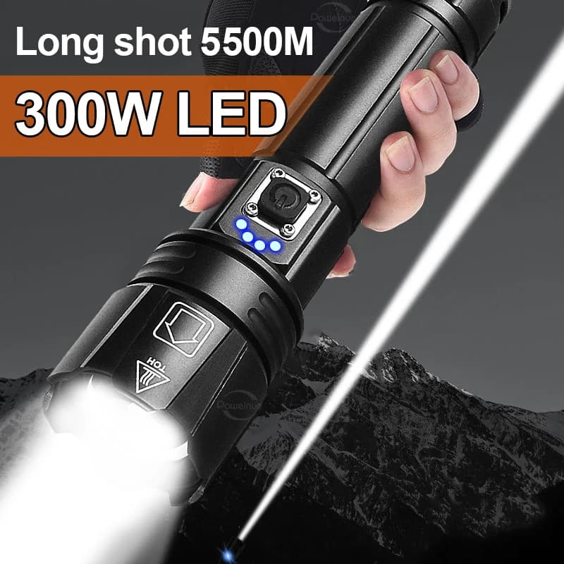 Torcia a LED più potente Torcia ricaricabile USB Torcia ad alta potenza Lanterna tattica Lampada a mano a tiro lungo per il campeggio