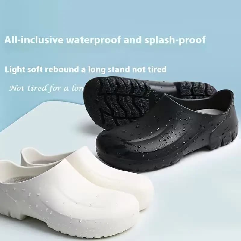 Scarpe unisex con suola in Eva antiscivolo - Comode scarpe da lavoro nere adatte per infermieri, chef e uso in ufficio, con design facile da indossare, suole con texture a pneumatico per una maggiore aderenza, zoccoli da chef, calzature slip-on, pantofole resistenti, scarpe da lavoro antiscivolo