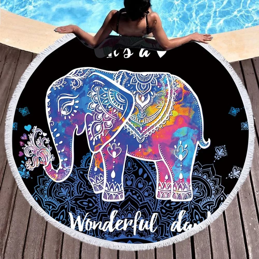 Swimming Towels Outdoor Beach Tassel Towel Yoga Blanket 3D Print Round Wall Tapestry Beach Cover Up Bath Shawl Thick Camping Mat