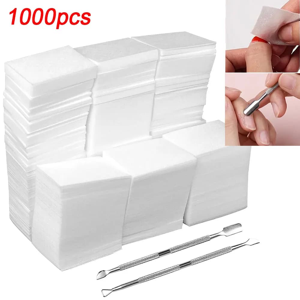 1000 pz. salviette per unghie senza pelucchi per rimozione smalto gel + 2 spingicuticole, salviette per unghie 100% senza pelucchi, forniture per manicure e nail art $1T