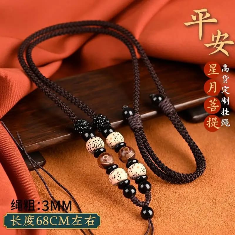 Xingyue Collana con semi di Bodhi per uomo e donna Ciondolo in corda intrecciata intrecciata fatta a mano Cordino in giada Pei Ciondolo in oro Corda abbinata