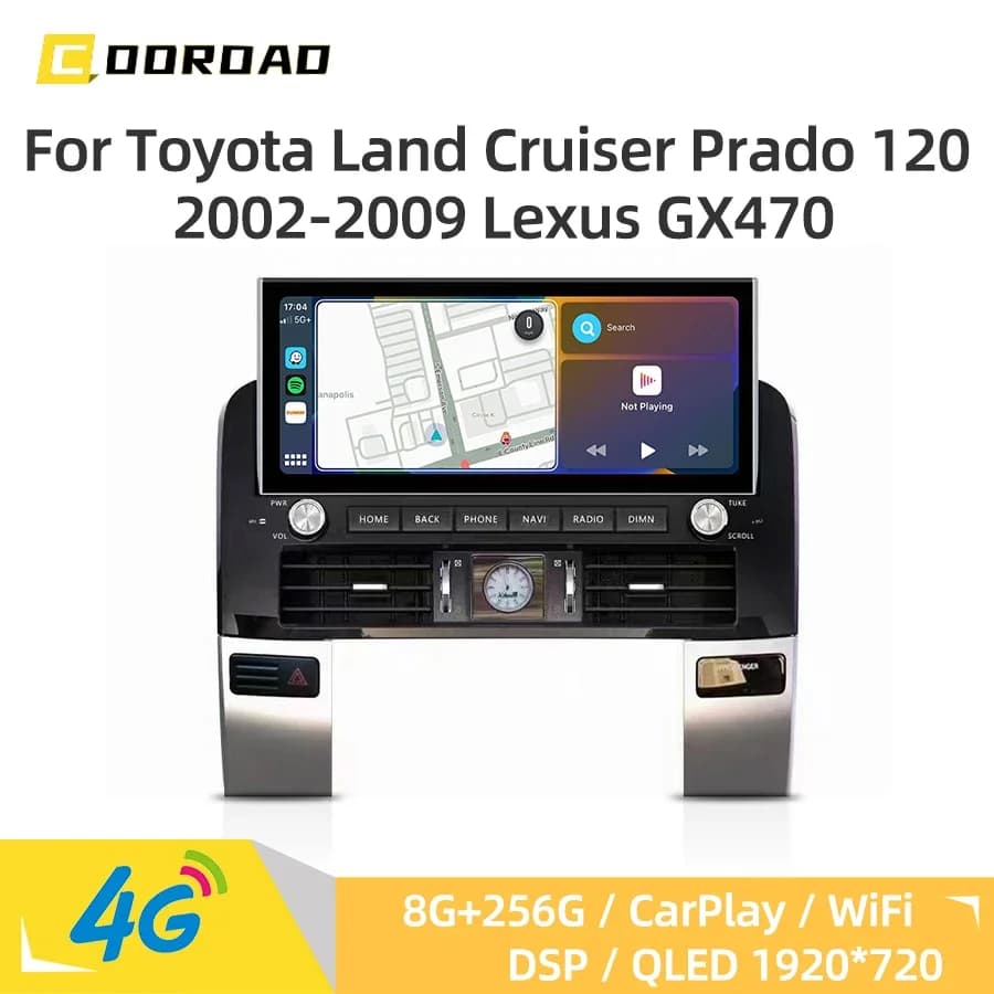 12.3" Android 14.0 CarPlay GPS 4G WiFi Car Radio For Toyota Land Cruiser Prado 120 2002-2009 Lexus GX470 Car Multimedia Player