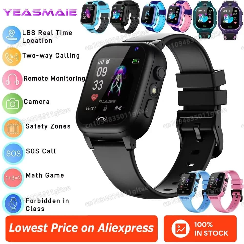 Smartwatch per bambini 4G con SIM, internet 2G, SOS, localizzazione LBS, chiamate, fotocamera, impermeabile, per bambini e bambine