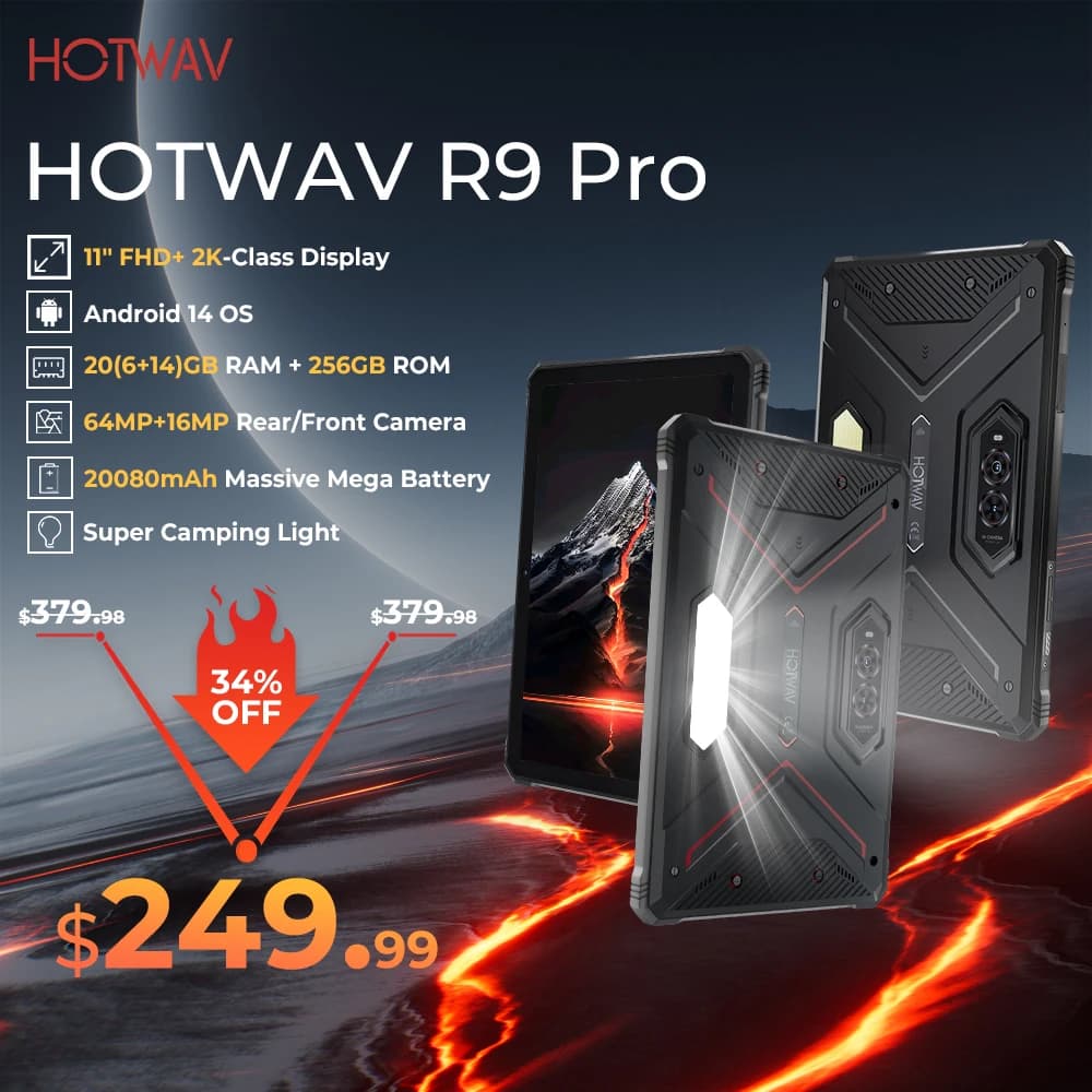 HOTWAV R9 Pro Tablet robusto 11 ''FHD + 2K Display 20080mAh Batteria massiccia Pad Android 14 6GB 256GB Fotocamera Global 4G Tablet PC