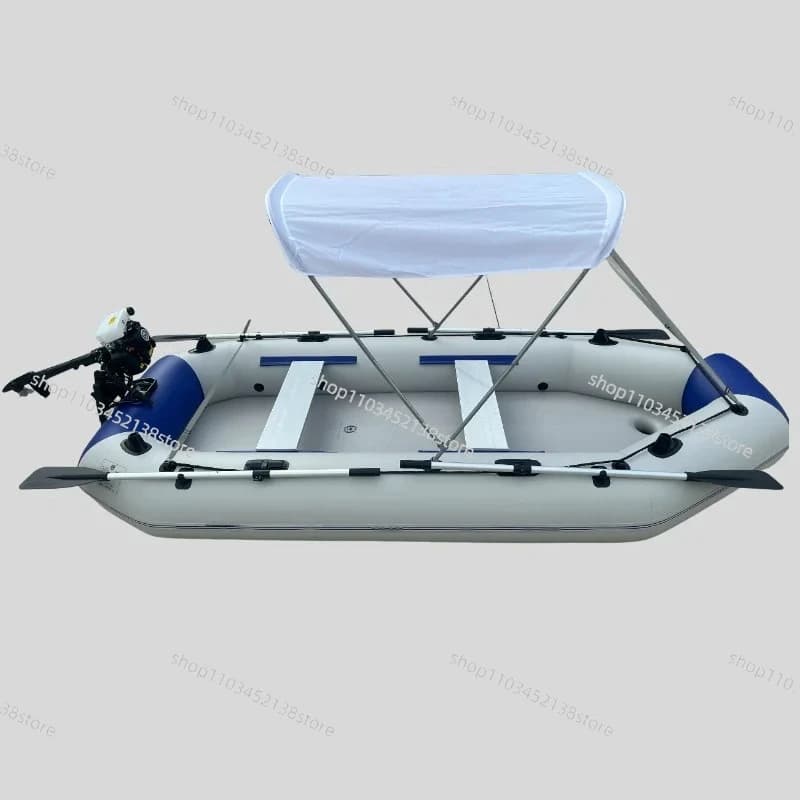 Barca a remi gonfiabile in PVC per kayak da pesca con cuscino d'aria da 4 m con tenda da sole, pagaia e accessori per kit di riparazione