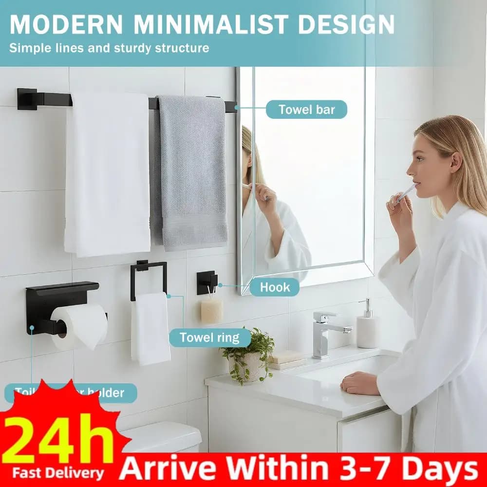 Set di 20 Accessori per Bagno in Acciaio Inossidabile, Set Portasciugamani, Porta Carta Igienica, Anello Portasciugamani, Gancio