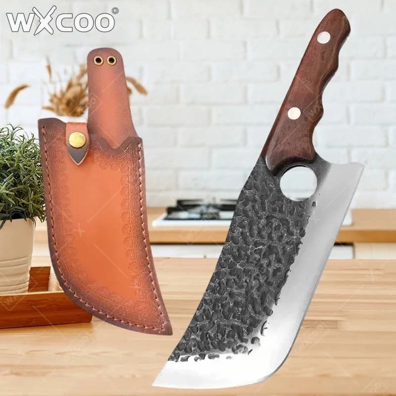 WXCOO Kitchen Knives, Butcher's Knife, Chef's Knife, for Meat, Fish and Vegetables, Hand-Forged Blade, Wood Handle