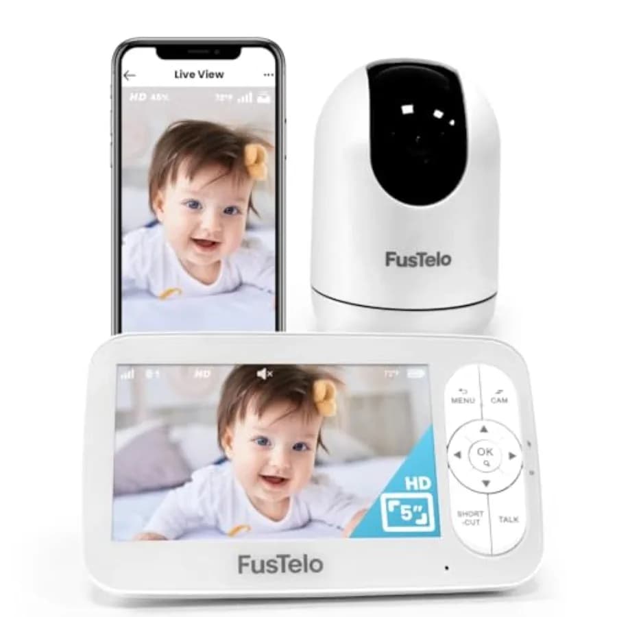 Monitor per Bambini Smart WiFi con Schermo OLED 5 Pollici, Telecamera HD 1080P, Rotazione 360°, Zoom 4X, Audio Bidirezionale, Avvisi di Pianto e Movimento, Visione Notturna, Temperatura