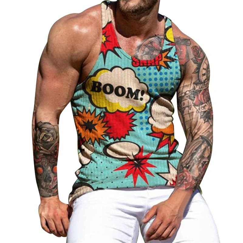 Canotte da uomo semplici e comode Canottiere con stampa 3D Moda estiva per il tempo libero O Collo Abbigliamento maschile T-shirt senza maniche con stampa leopardata