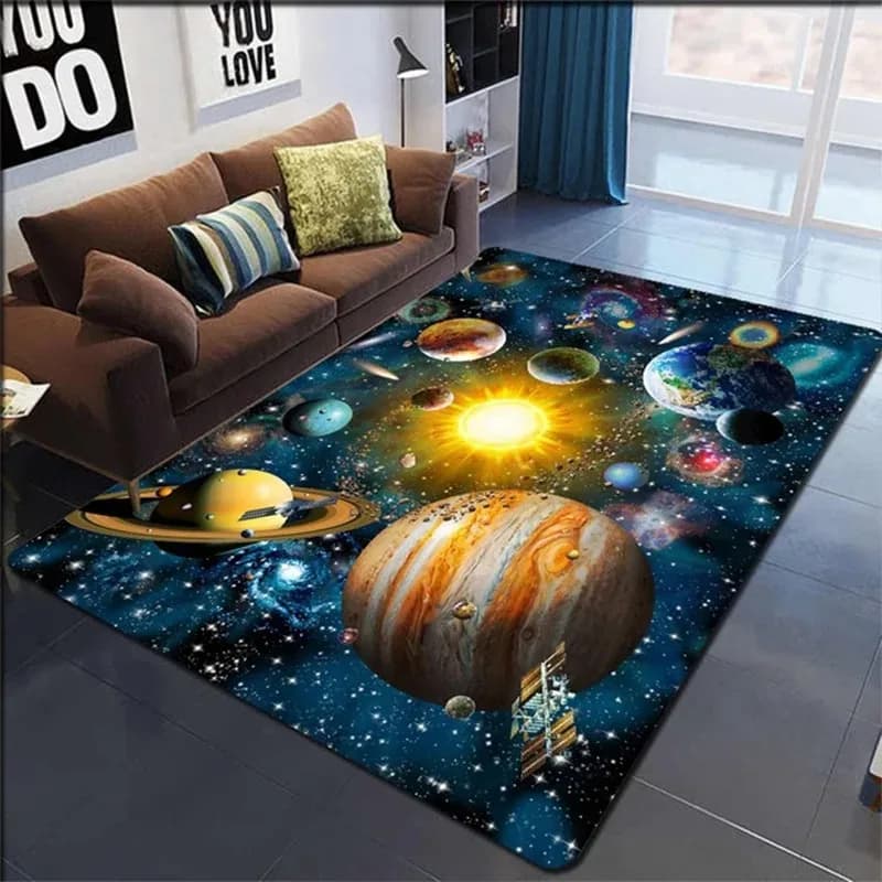VIKAMA Cartoon Planet Tappeto in velluto di cristallo di grandi dimensioni Soggiorno Camera da letto Tappeto antiscivolo Divano Tavolino Coperta Tappetino per camera dei bambini