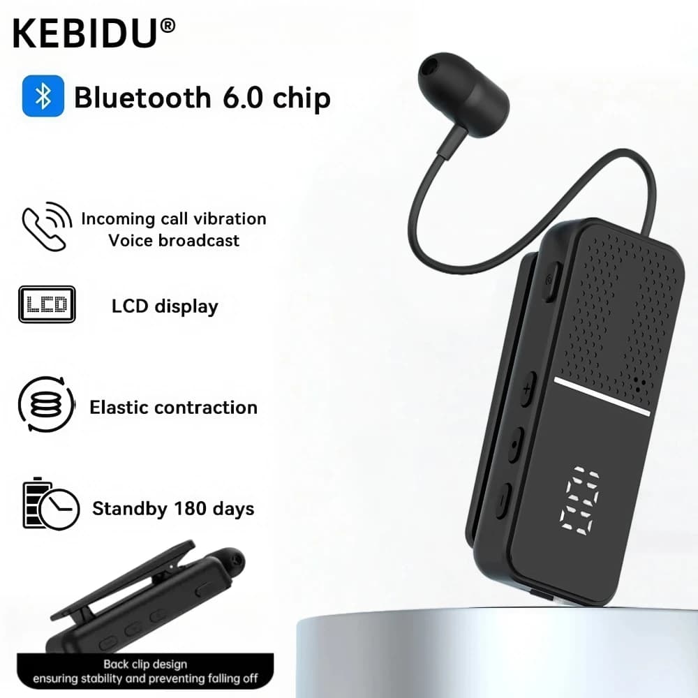L5 Lavalier Business Bluetooth Headphones 6.0 Conversation time/music 50 hours Digital LED Display Wireless earphones with noise cancellation