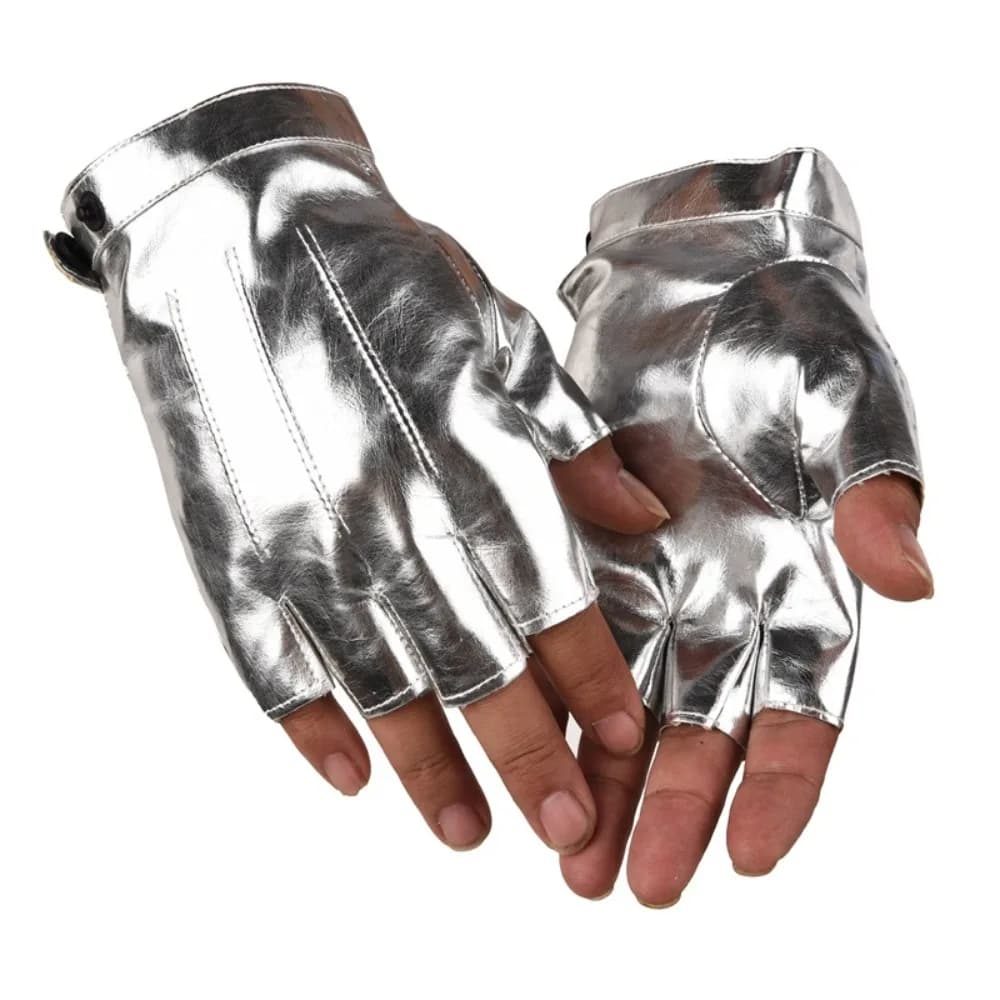 PU Style Punk Guide Gloves with Buttons, Cool fingerless Gloves Mid-Size Goths for Gym and Fitness