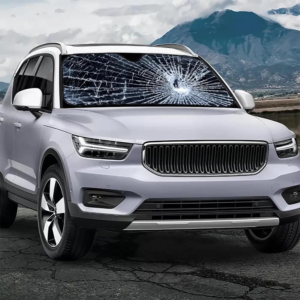 Parasole Creativo per Auto con Effetto Rottura del Vetro, Copertura Parabrezza con Protezione UV, Isolamento Termico Riflettente in Foglio di Alluminio, Riutilizzabile