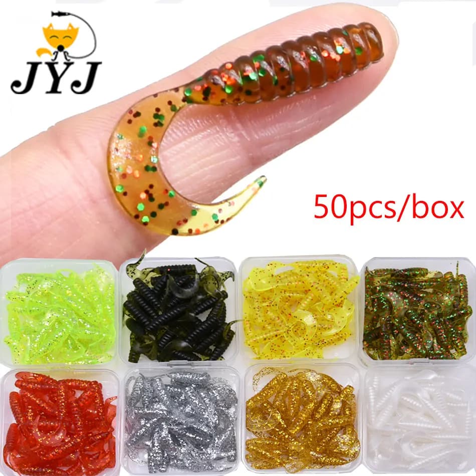 50 pz/scatola 4 cm piccolo morbido verme artificiale grub richiamo esca, pesca silice pesca isca verme grub richiamo esca per basso polacco