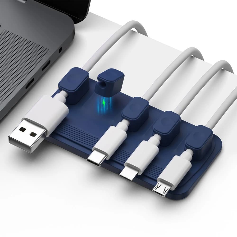 Organizzatore di Cavi Magnetico in Silicone Autoadesivo, Supporto Flessibile per Cavi USB, Clip da Scrivania per Cavi di Ricarica