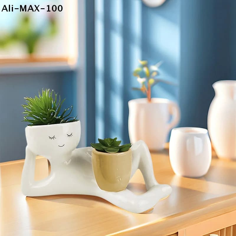 diAM3 diVase for Indoor Plants in Pigro Boy's Shape, Nice Flower Head Shaped Resin Vases, Sdraiata Figure, Home and Garden Decoration, Gift