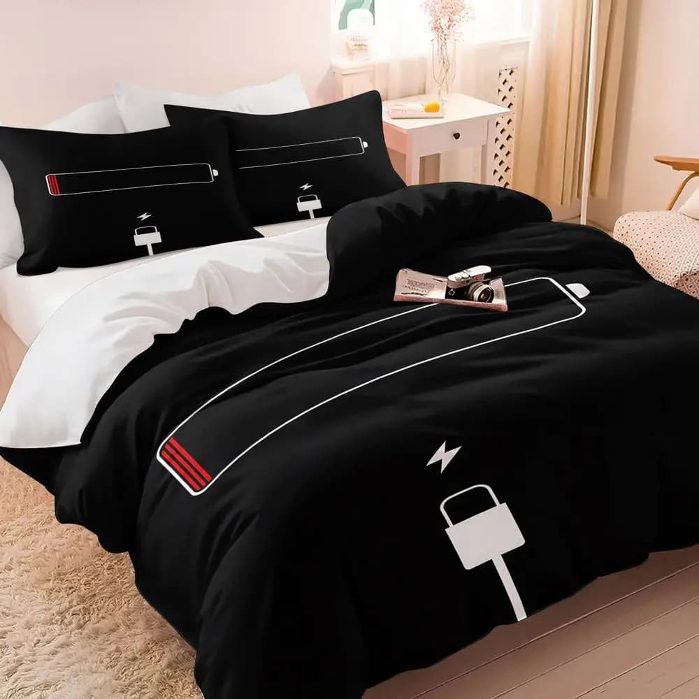 Set copripiumino Low Battery Print (1 copripiumino e 1/2 federa) Set biancheria da letto minimalista ideale per l'arredamento della stanza dei giocatori