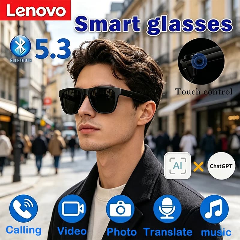 Lenovo AI Remote Control Touch Smart Glasses 8K HD Photo Camera Recording Translator Voice Assistant Music Bluetooth Sunglasses