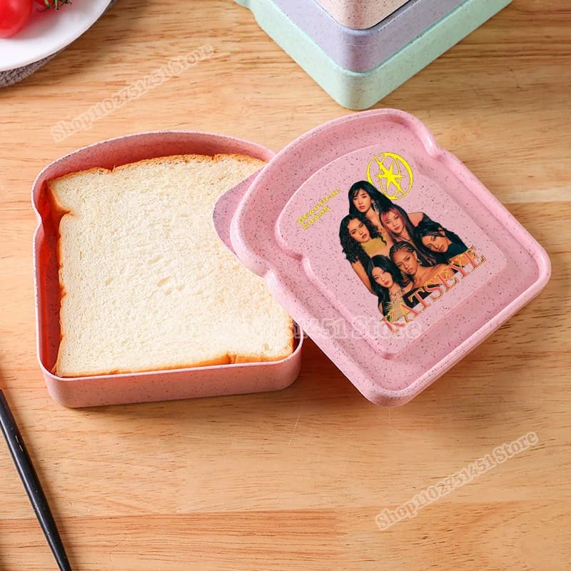 Fashion K-Katseye Pattern Unisex Sandwich Box Portable Bread Storage Toast Box with Lunch Bag Picnic Travel Meal Women Men Gifts