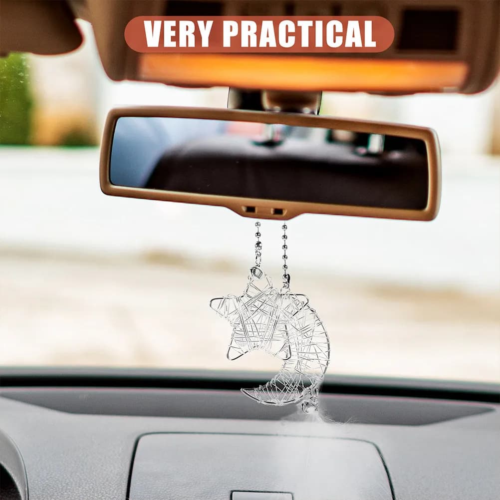 2Pcs Dreamcatcher Car Pendant Star Moon Design Metal Rearview Mirror Hanging Accessory Car Decor for Vehicle Curtain Wall