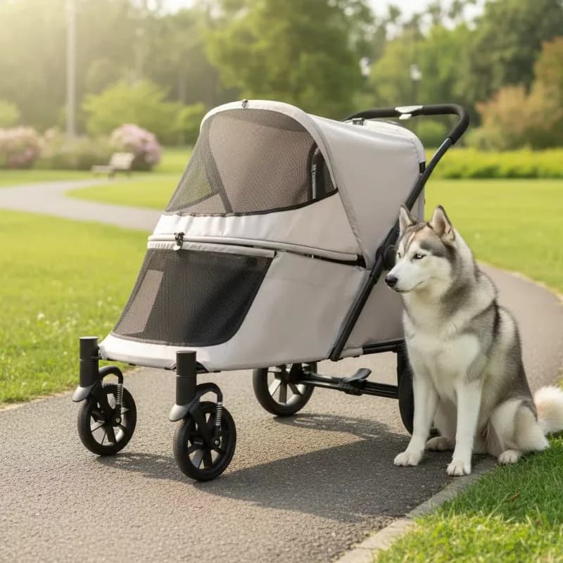 Passeggino per Animali Domestici Premium da Esterno, Leggero, Confortevole, Pieghevole, Regolabile, a 4 Ruote, Grande, in Materiali Resistenti, per Cani e Gatti
