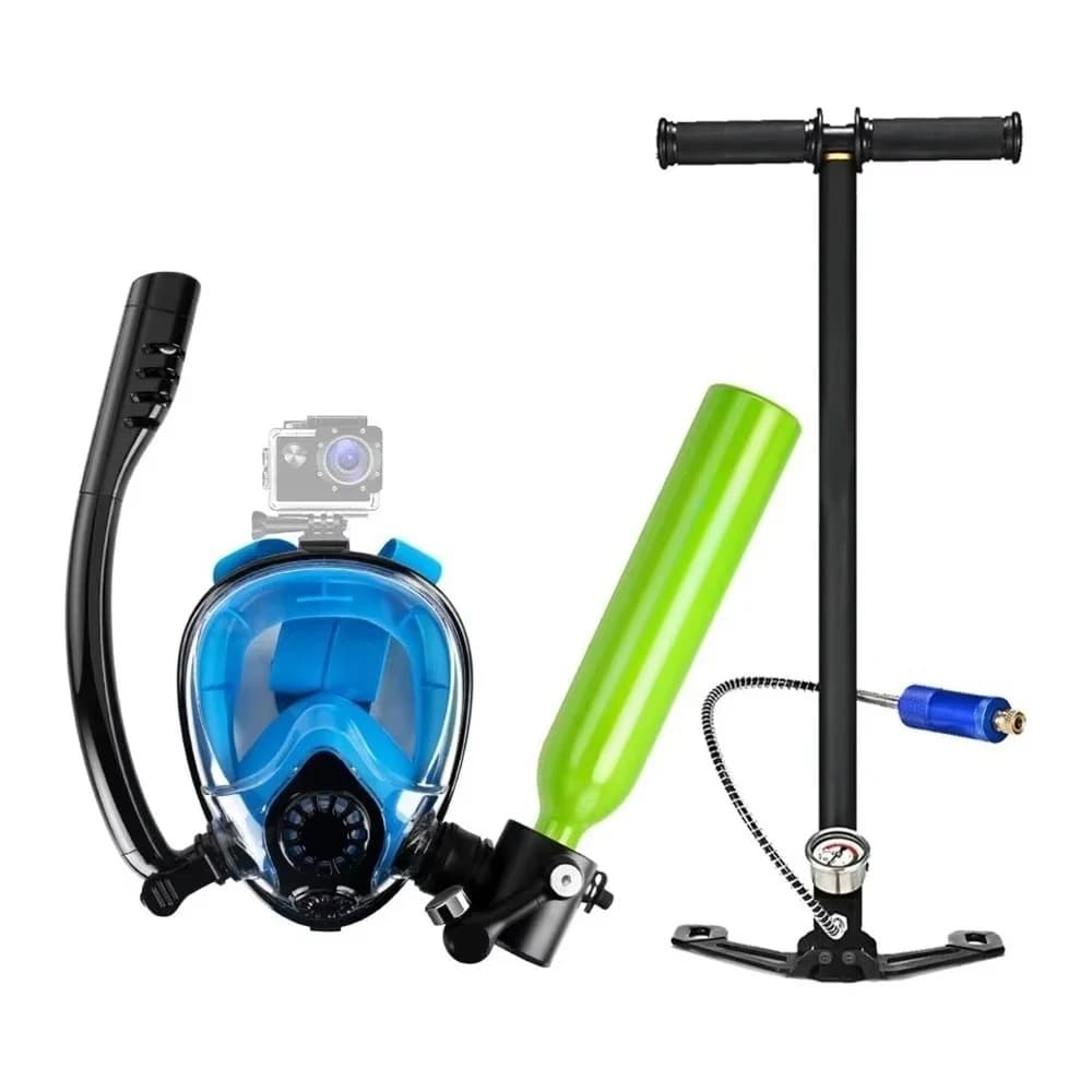 Maschera Subacquea Portatile 0.5L con Bombola di Ossigeno, Sistema di Respirazione con Snorkel, Pompa e Serbatoio Subacqueo in Alluminio