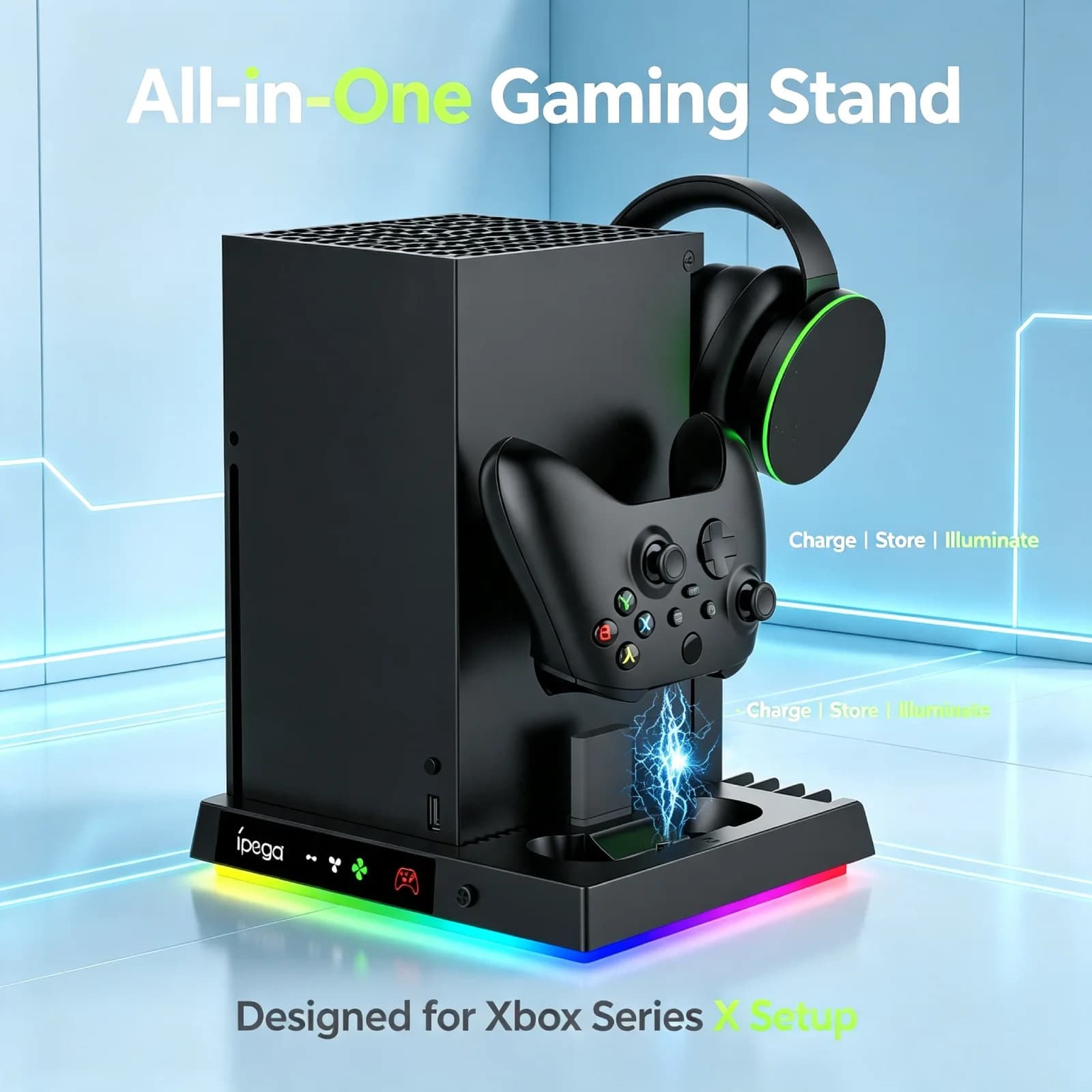Multi-functional efficient cooling dock for Xbox Series X console smart charger headphone holder card storage Game accessories