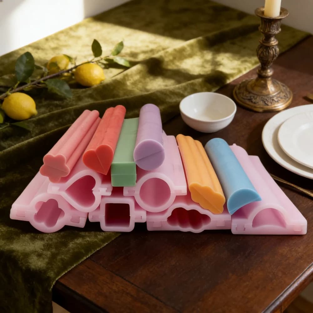 Long Strip Heart Flower Square Cylinder Silicone Candle Mold DIY Wax Soap Chocolate Resin Mould Multi‑Shape Tube‑Shaped Mold