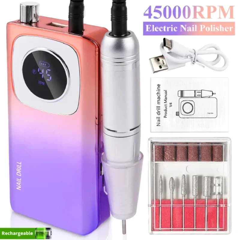 Lima per unghie portatile senza fili portatile ricaricabile professionale originale da 45000 giri/min per unghie in gel acrilico Rimuovi