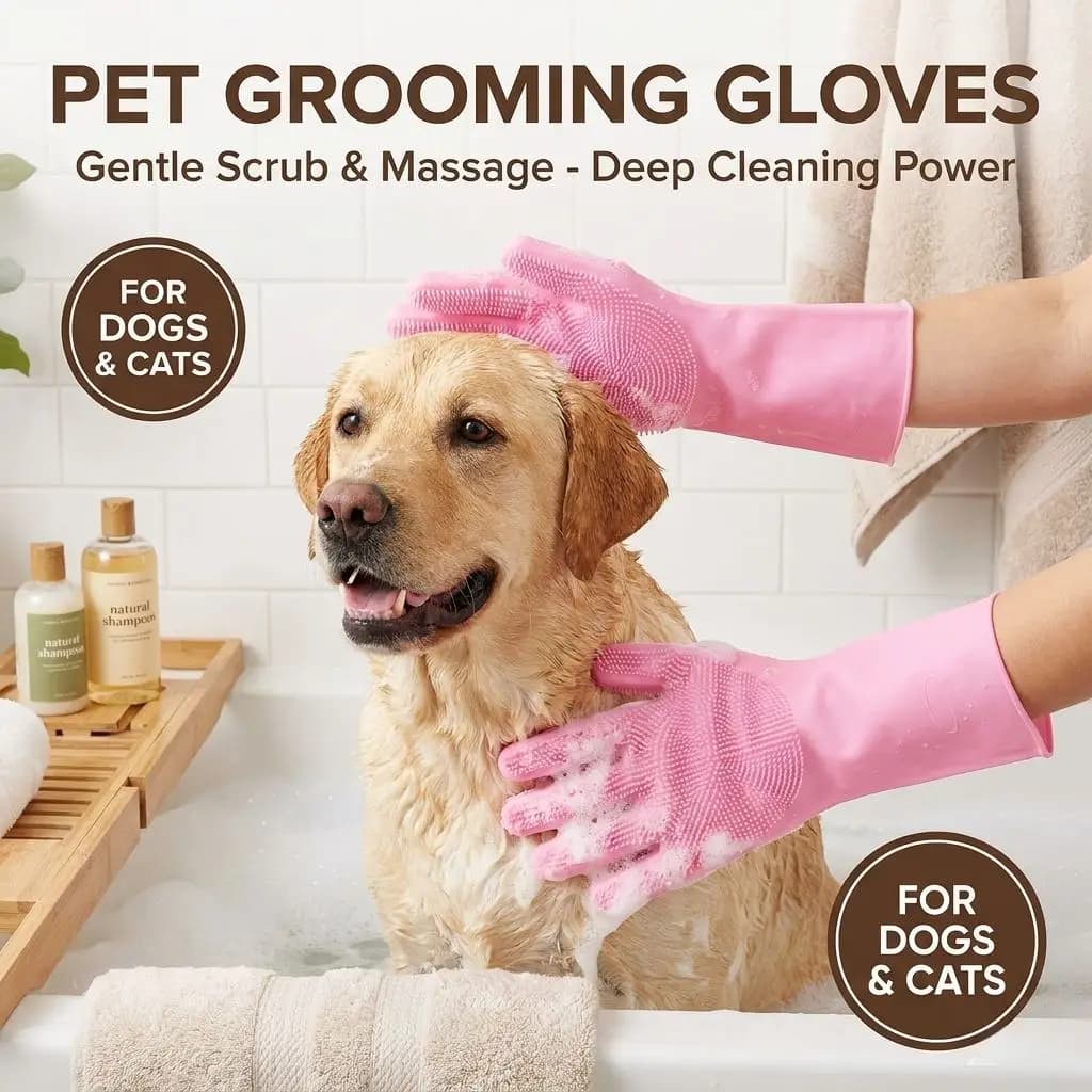 Guanti per il bagno di cani e gatti, scrubber magico massaggiante per shampoo, guanti per lavaggio cuccioli, spugna in silicone per la rimozione dei peli di gatti
