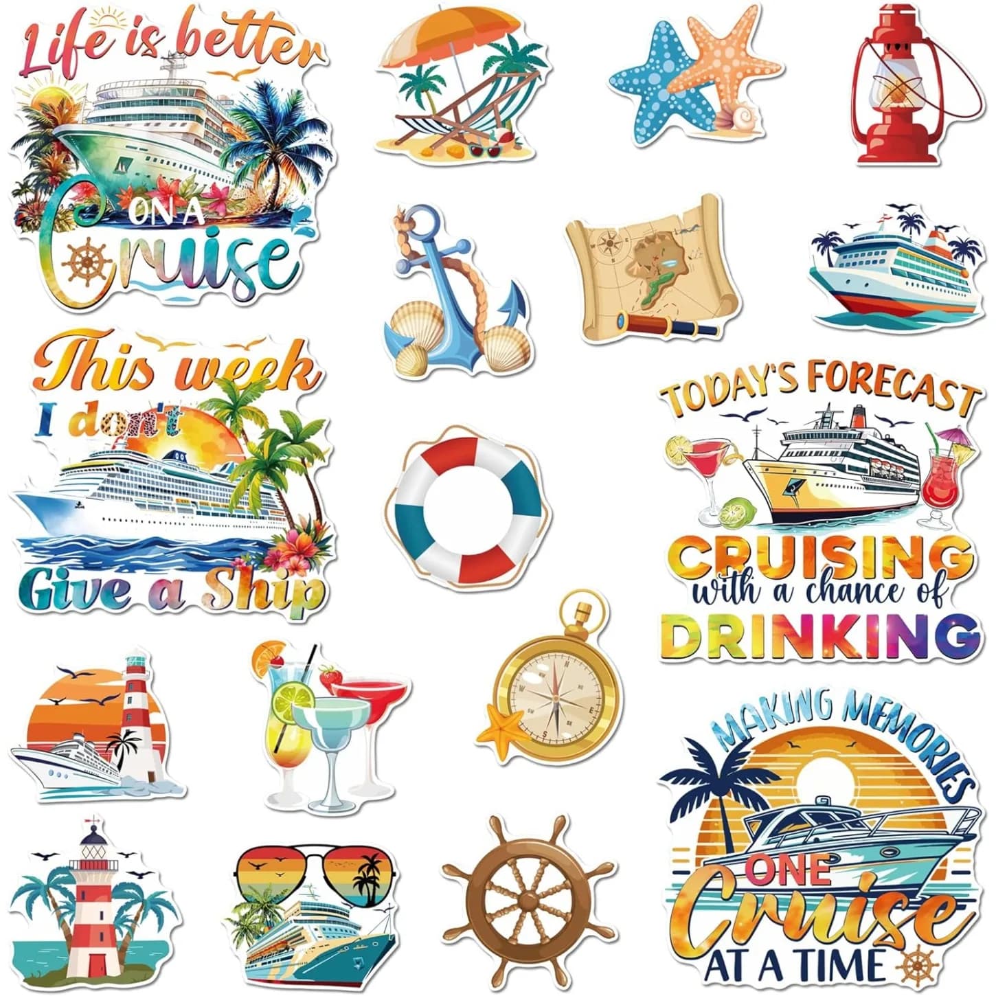 17 pezzi di piastrelle decorative per porta a tema crociera, piastrelle divertenti per bevande a tema crociera, piastrelle magnetiche con logo a tema nautico tropicale per porta, piastrelle per frigorifero