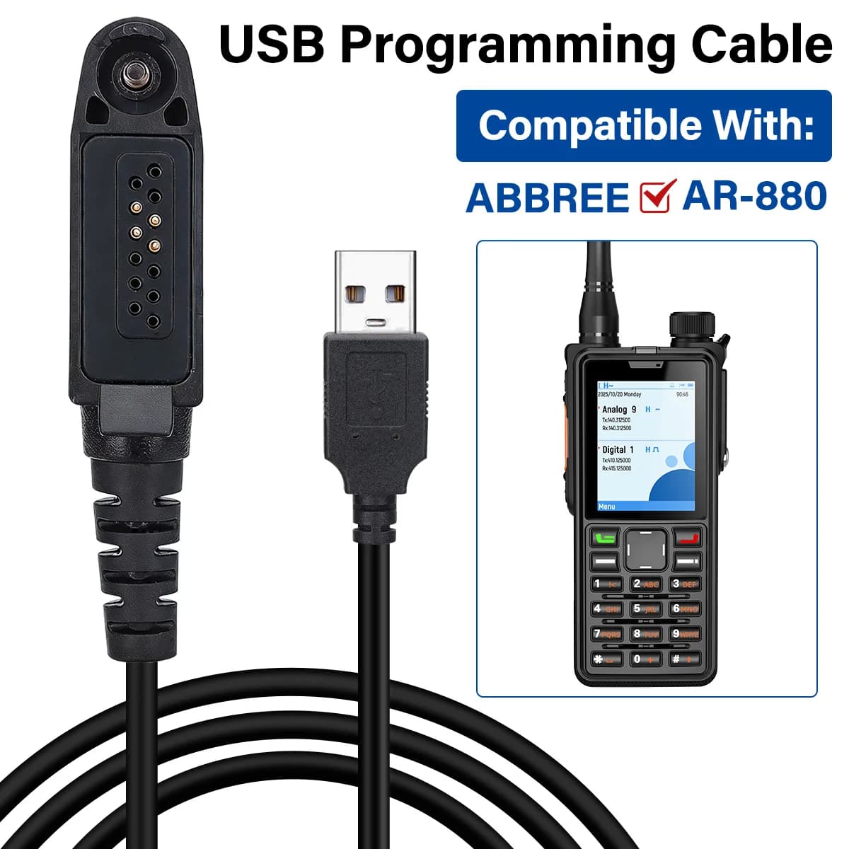 ABBREE Cavo di programmazione USB originale per radioamatori walkie talkie digitale DMR AR-880