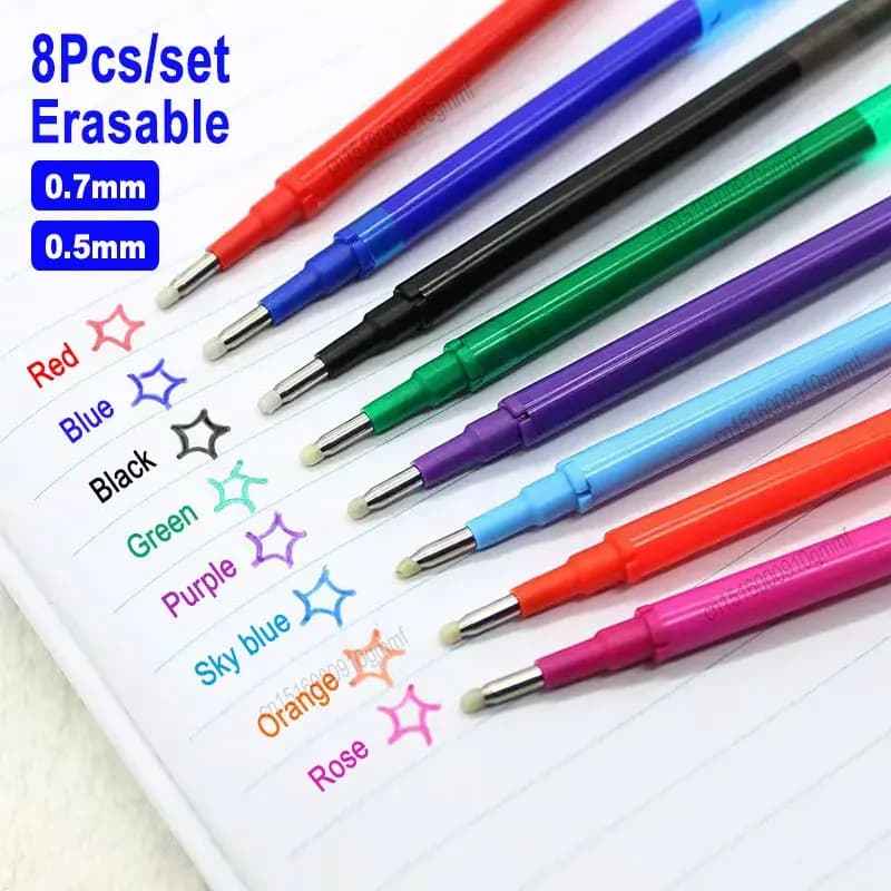 DELVTCH 0.7mm 0.5mm penna Gel cancellabile asta di ricarica 8 colori inchiostro punta a proiettile manico lavabile cancelleria per la scrittura della scuola dell'ufficio 11cm