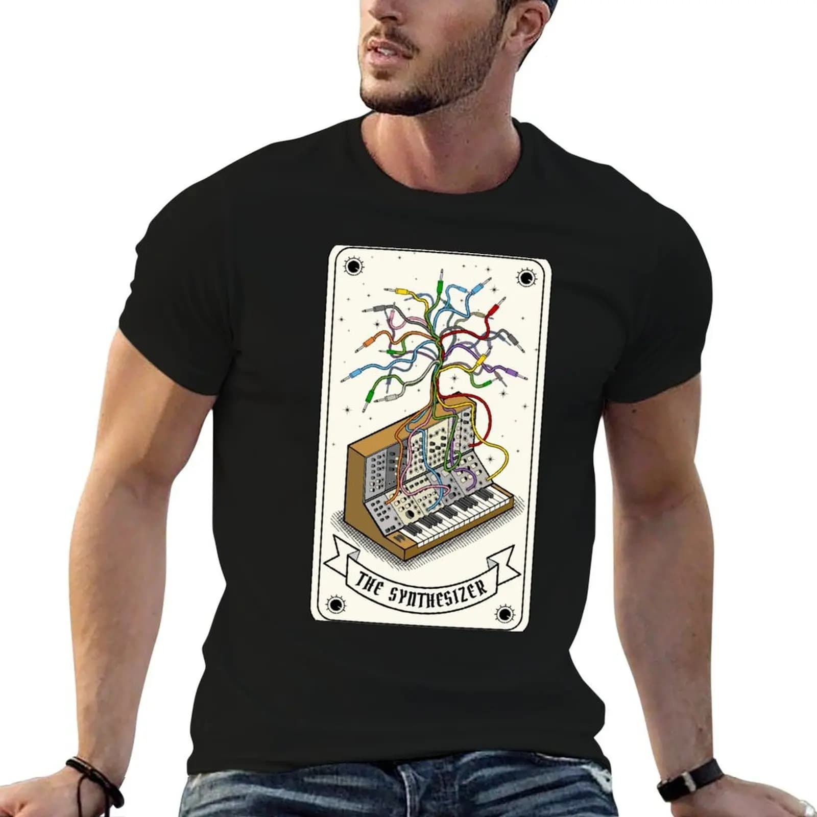 T-shirt Modulare con Carte dei Tarocchi, 100% Cotone, Divertente, da Uomo