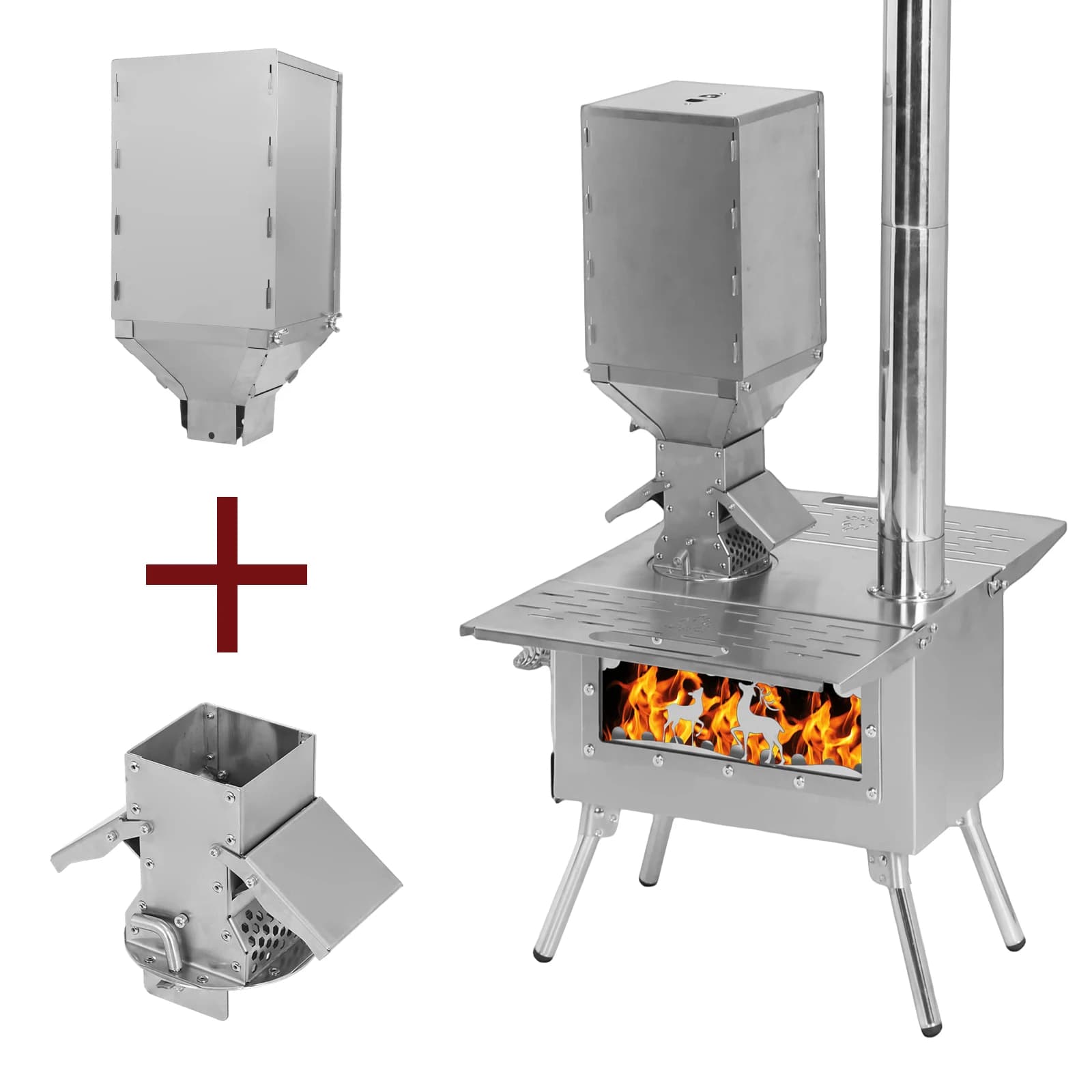 Wooden hanger with stainless steel frame, Steering stove with Fumaria Canna Hoses Included for Open Kitchen and Hiking