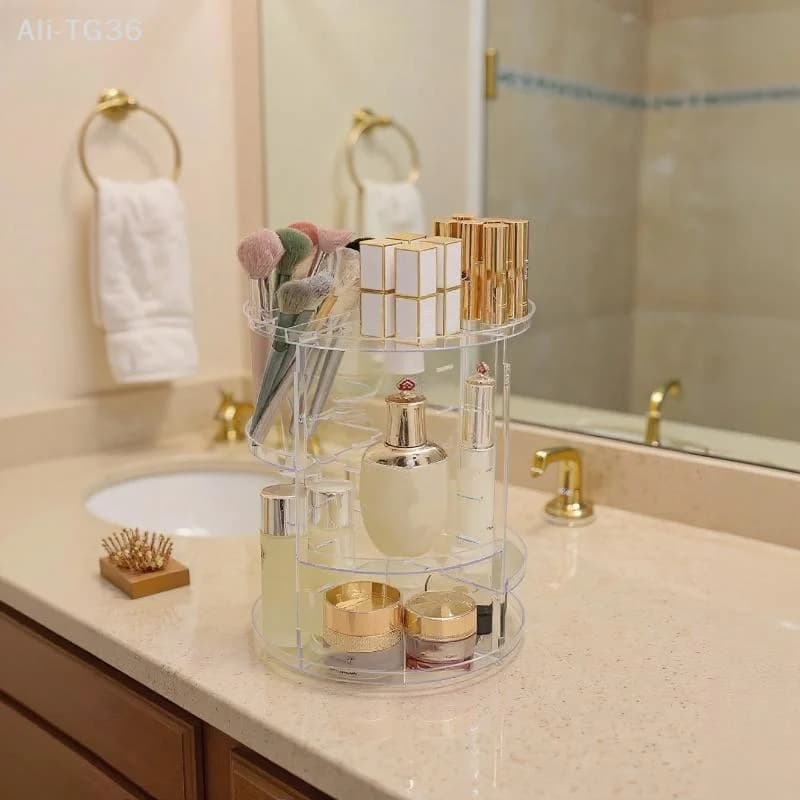 Organizzatore Girevole per Cosmetici - Porta Pennelli e Vassoio Porta Profumi per Toeletta e Piano del Bagno